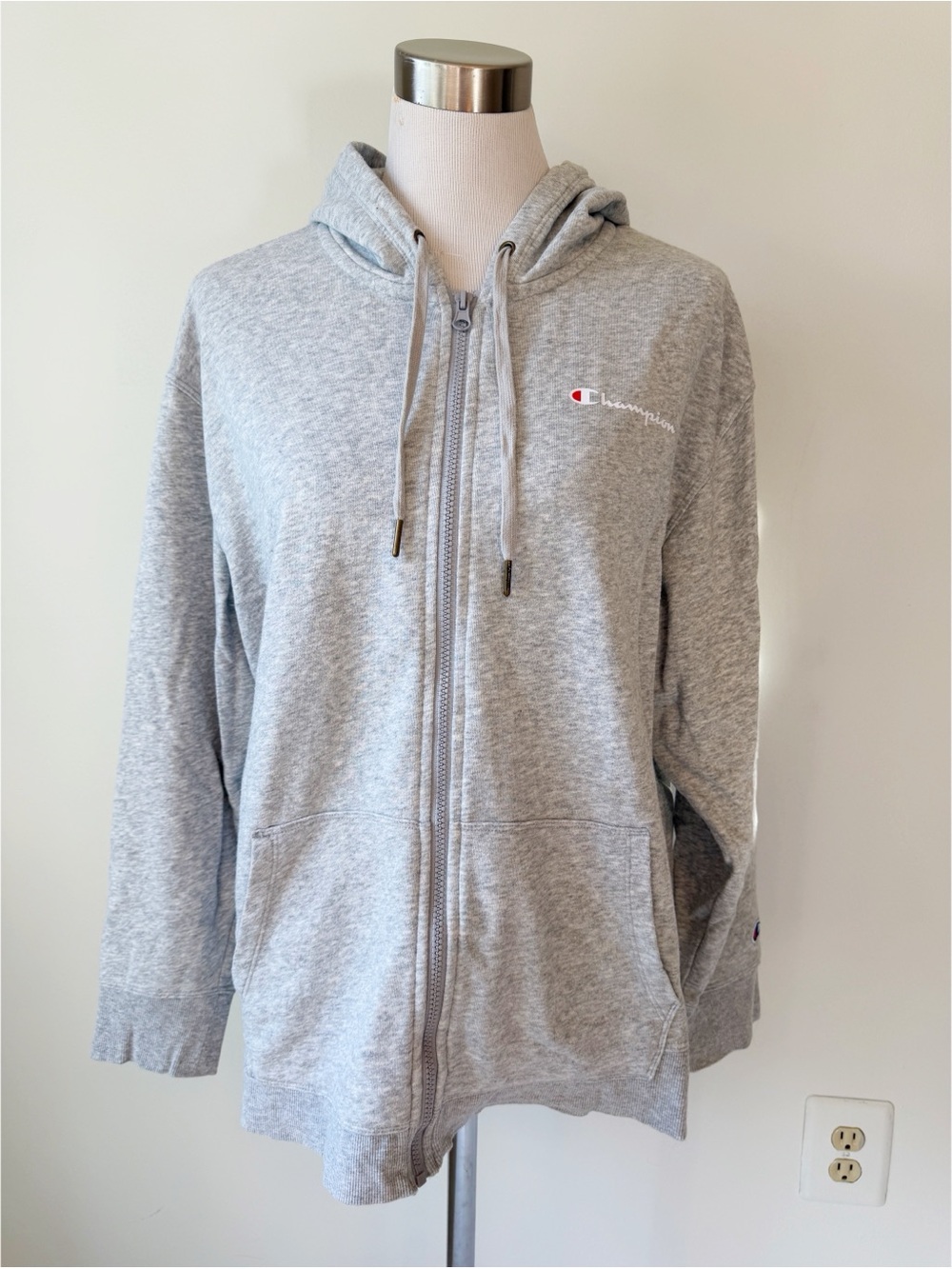 Champion French Terry Grey Full Zip Hoodie Sweatshirt Jacket Athleisure, size 1X